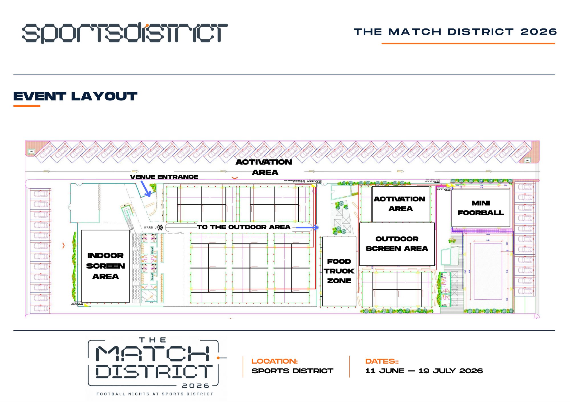 The Match District fan-zone layout at Sports District